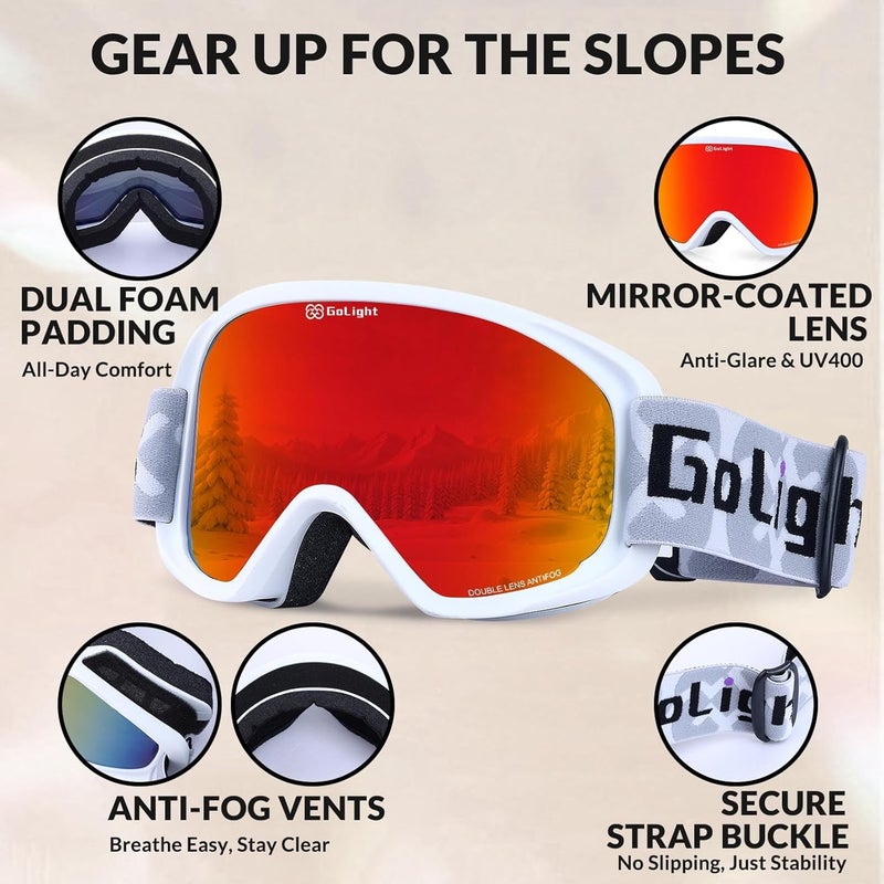 Golight Youth, Teen & Small-Face Adult Ski Goggles – Safe Fit for Small Faces, Anti-Fog Lens & UV400 Full Protection - Image 4